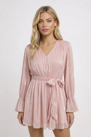 Mini Jurk Dames Diepe V-hals Lange Mouwen Getailleerd