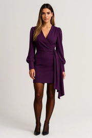 Mini Jurk Dames Lange Mouwen Wrap Model Elegante Stijl