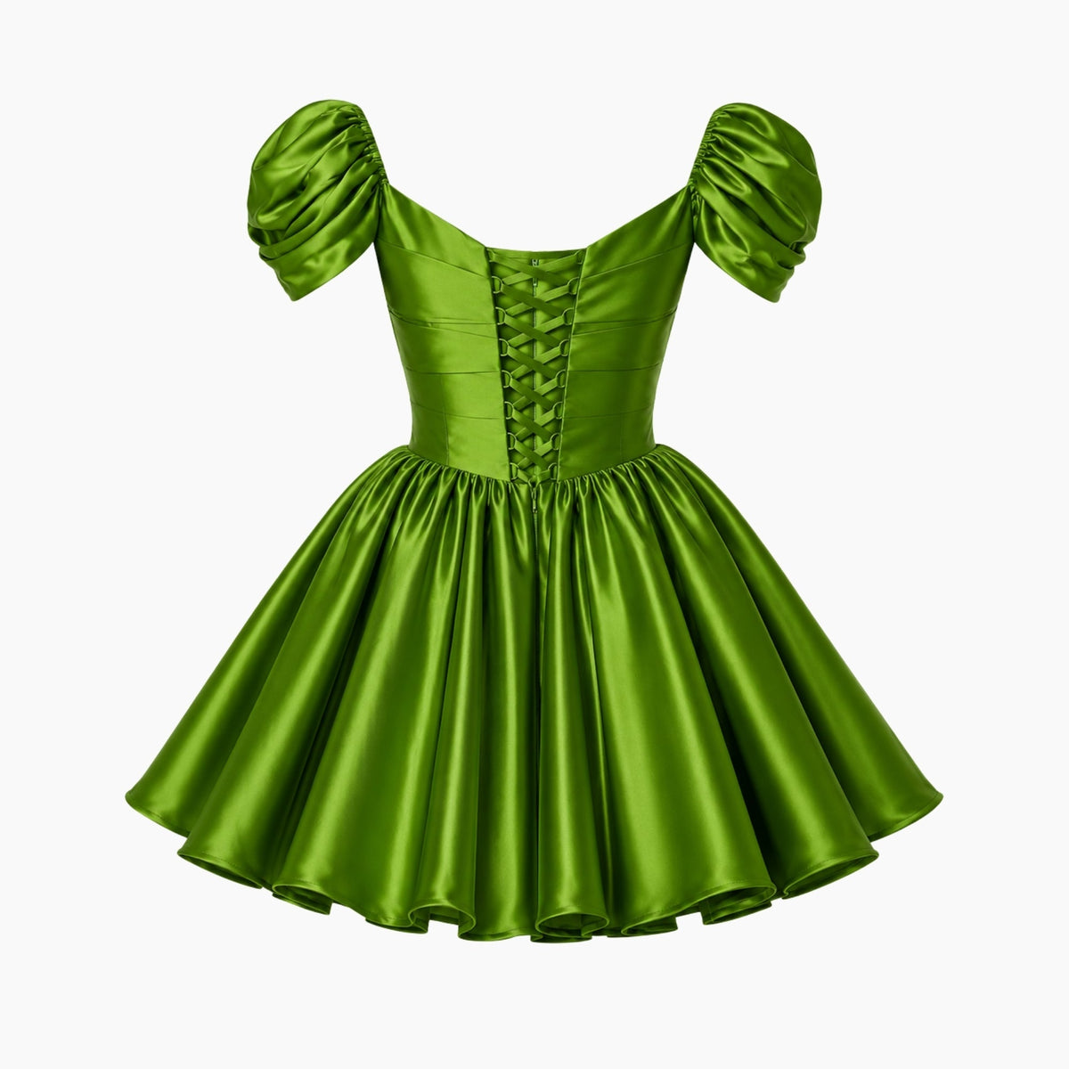 Mini Jurk Dames Satijn Off Shoulder Puff Mouwen