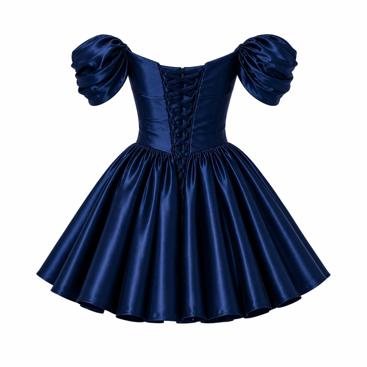 Mini Jurk Dames Satijn Off Shoulder Puff Mouwen
