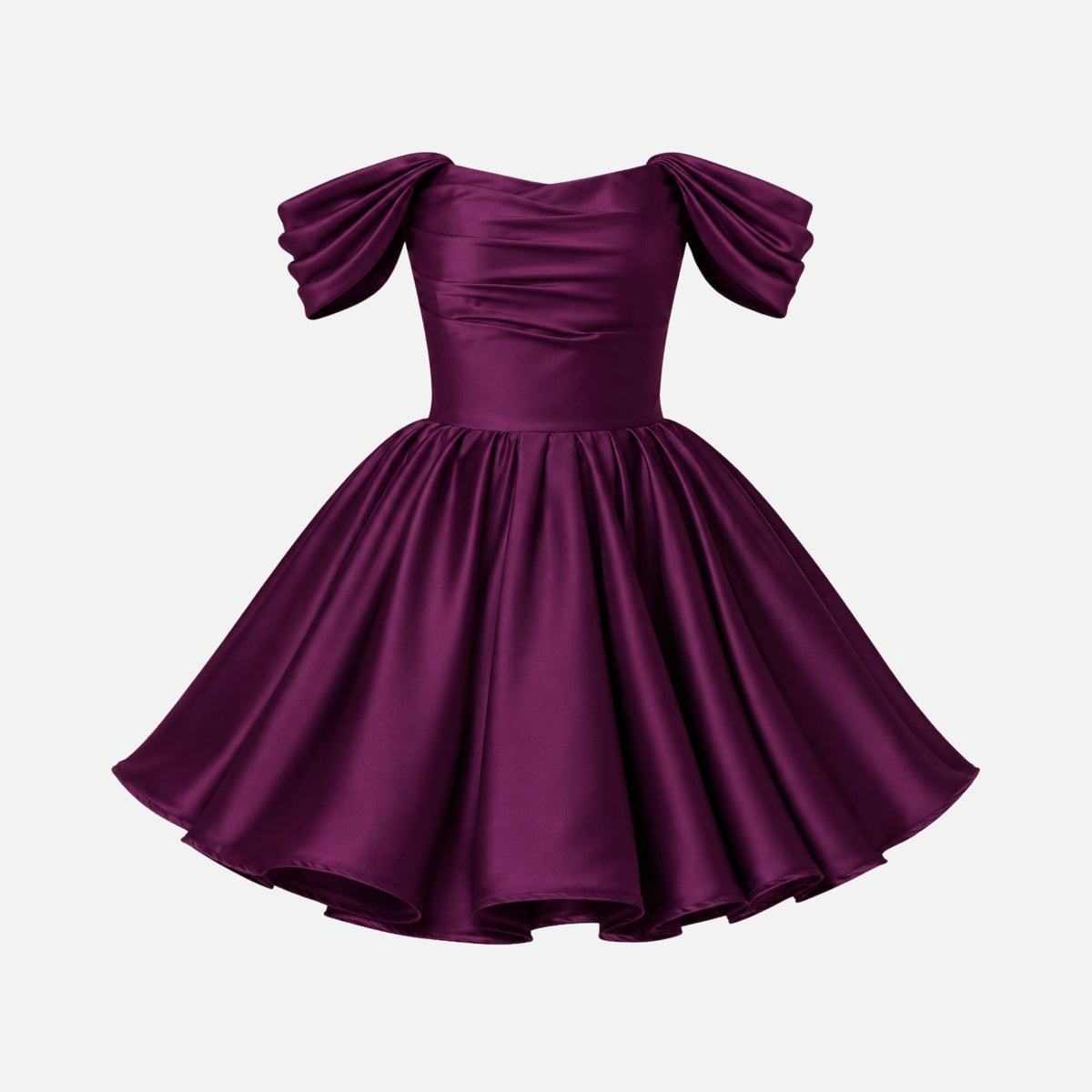 Mini Jurk Dames Satijn Off Shoulder Puff Mouwen