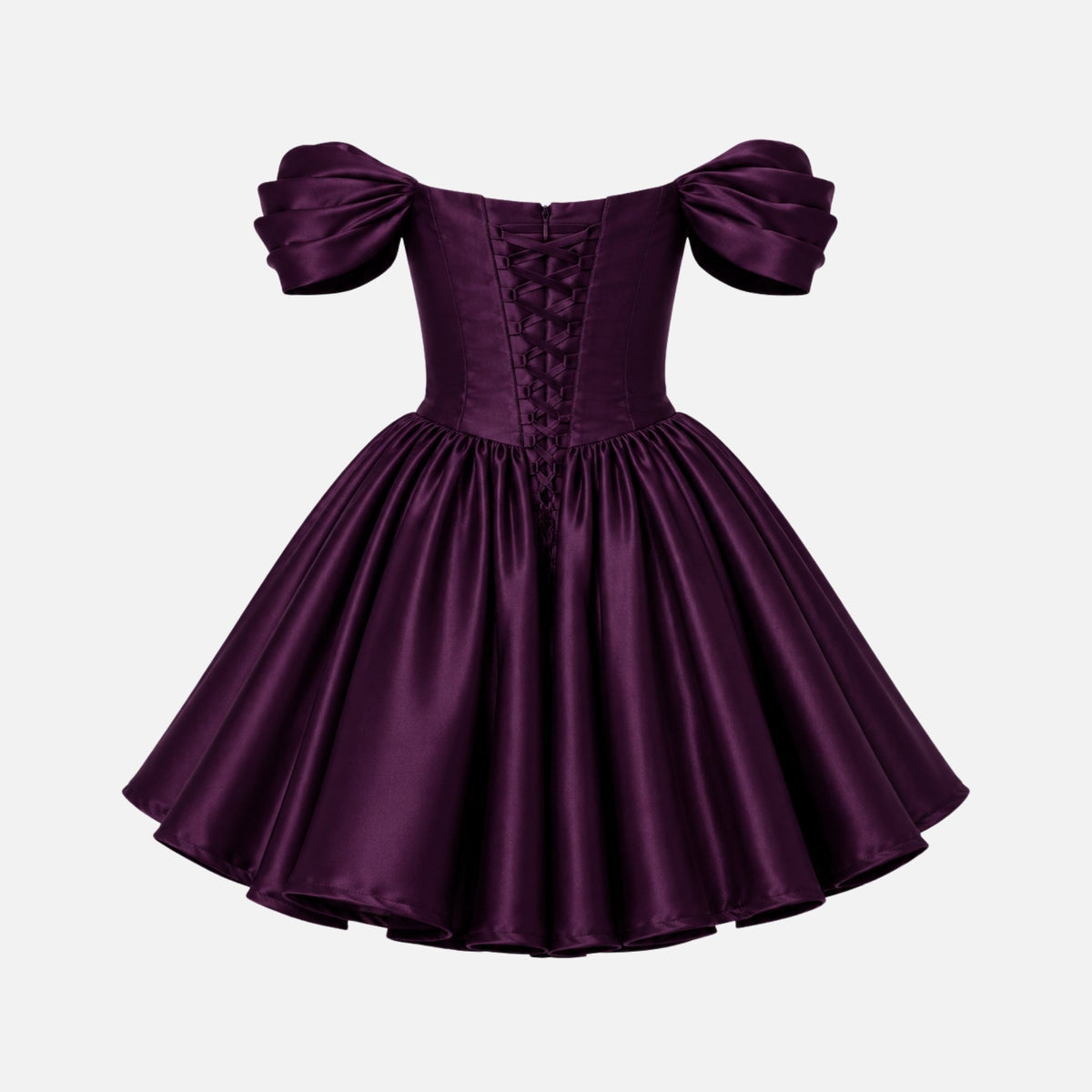 Mini Jurk Dames Satijn Off Shoulder Puff Mouwen