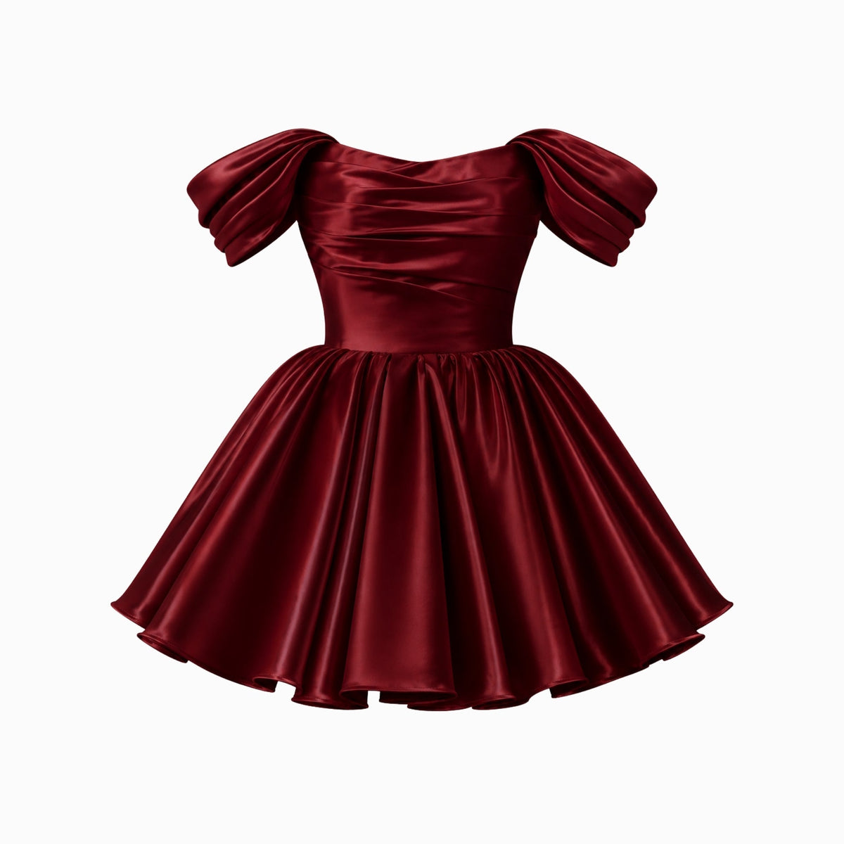 Mini Jurk Dames Satijn Off Shoulder Puff Mouwen