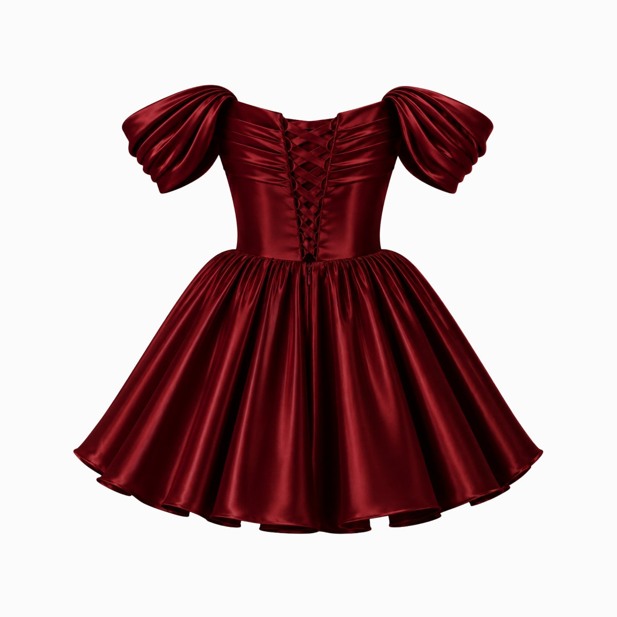 Mini Jurk Dames Satijn Off Shoulder Puff Mouwen