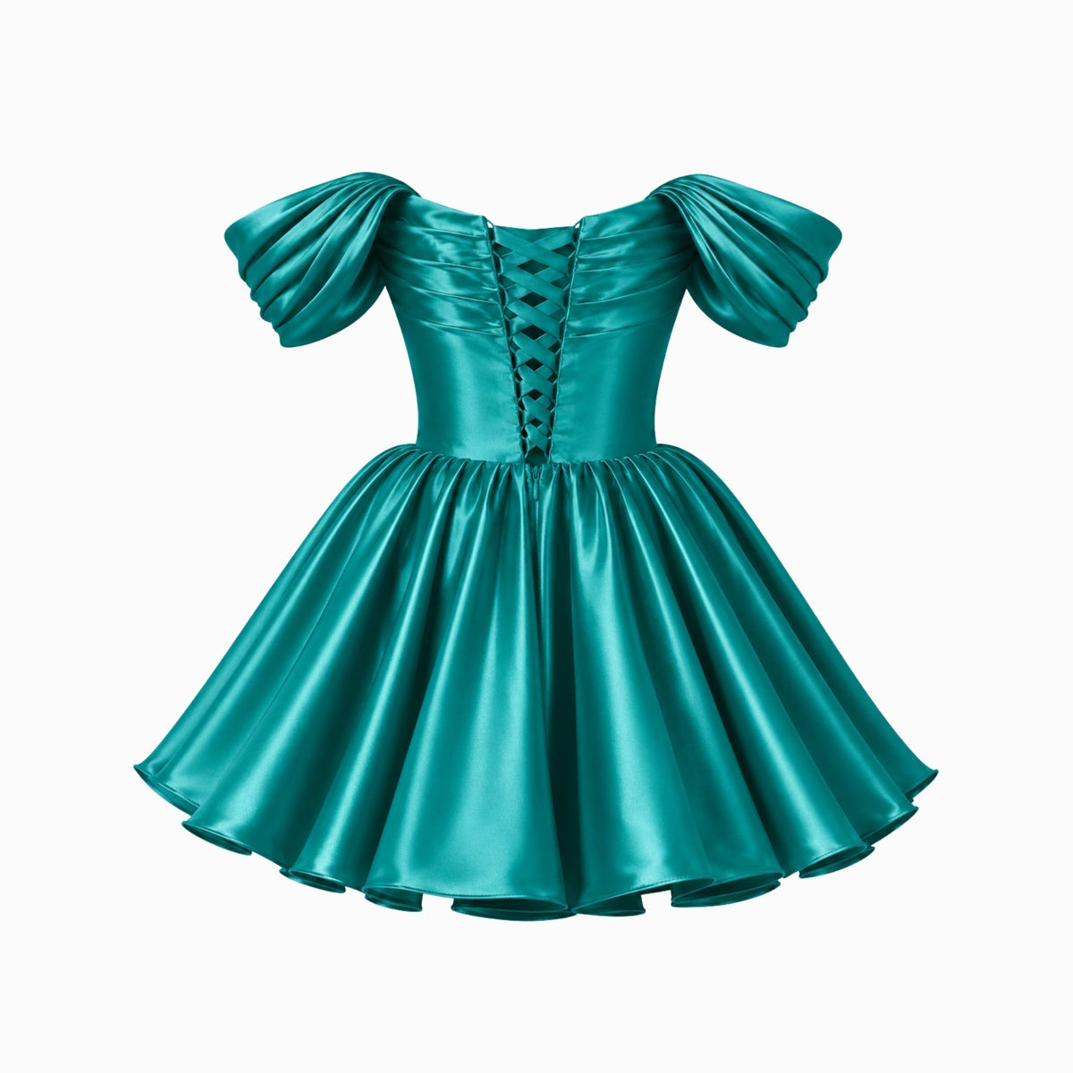 Mini Jurk Dames Satijn Off Shoulder Puff Mouwen