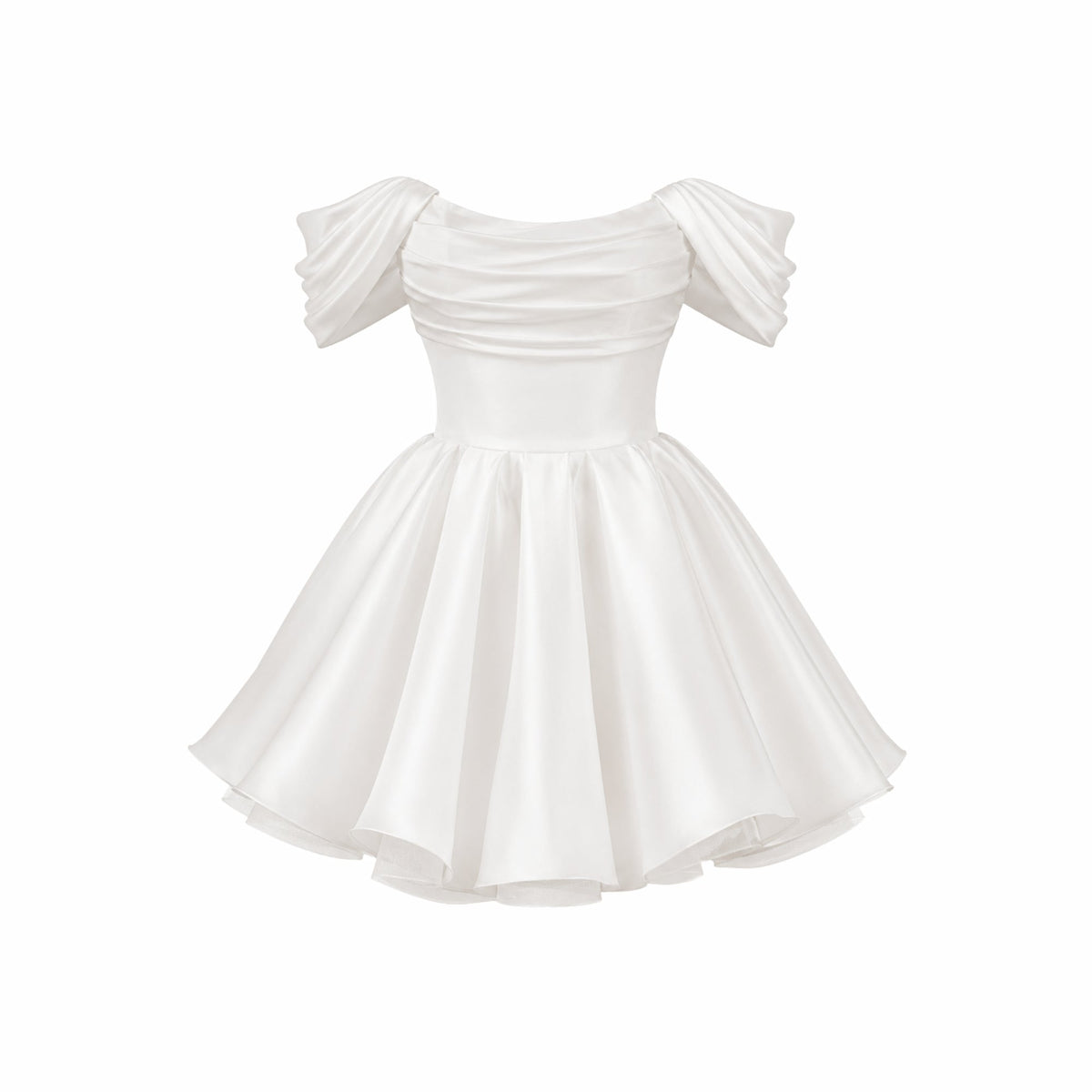Mini Jurk Dames Satijn Off Shoulder Puff Mouwen