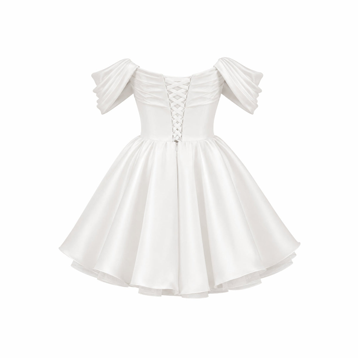 Mini Jurk Dames Satijn Off Shoulder Puff Mouwen