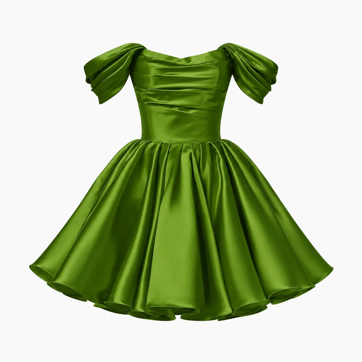 Mini Jurk Dames Satijn Off Shoulder Puff Mouwen