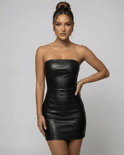 Mini Jurk Dames Strapless Pencil Silhouette Synthetisch Zwart
