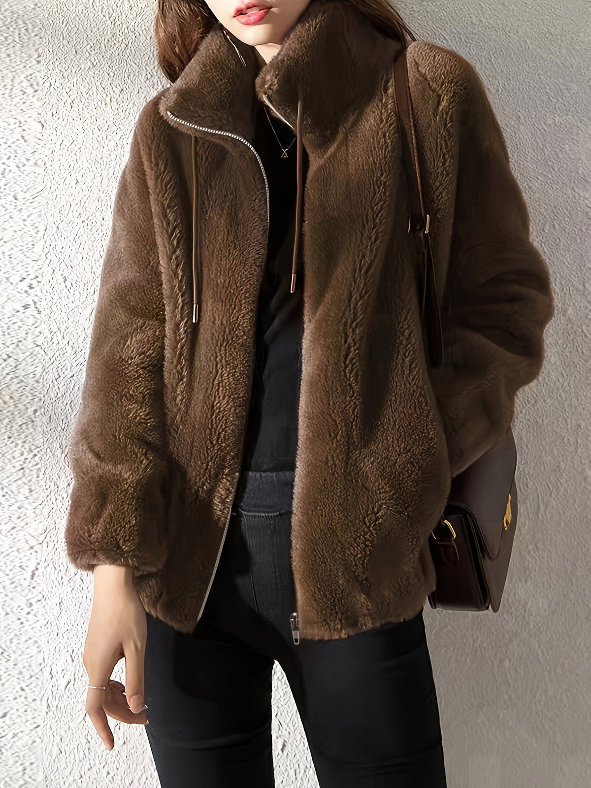 Nina | Casual warme teddyjas met trekkoord en rits