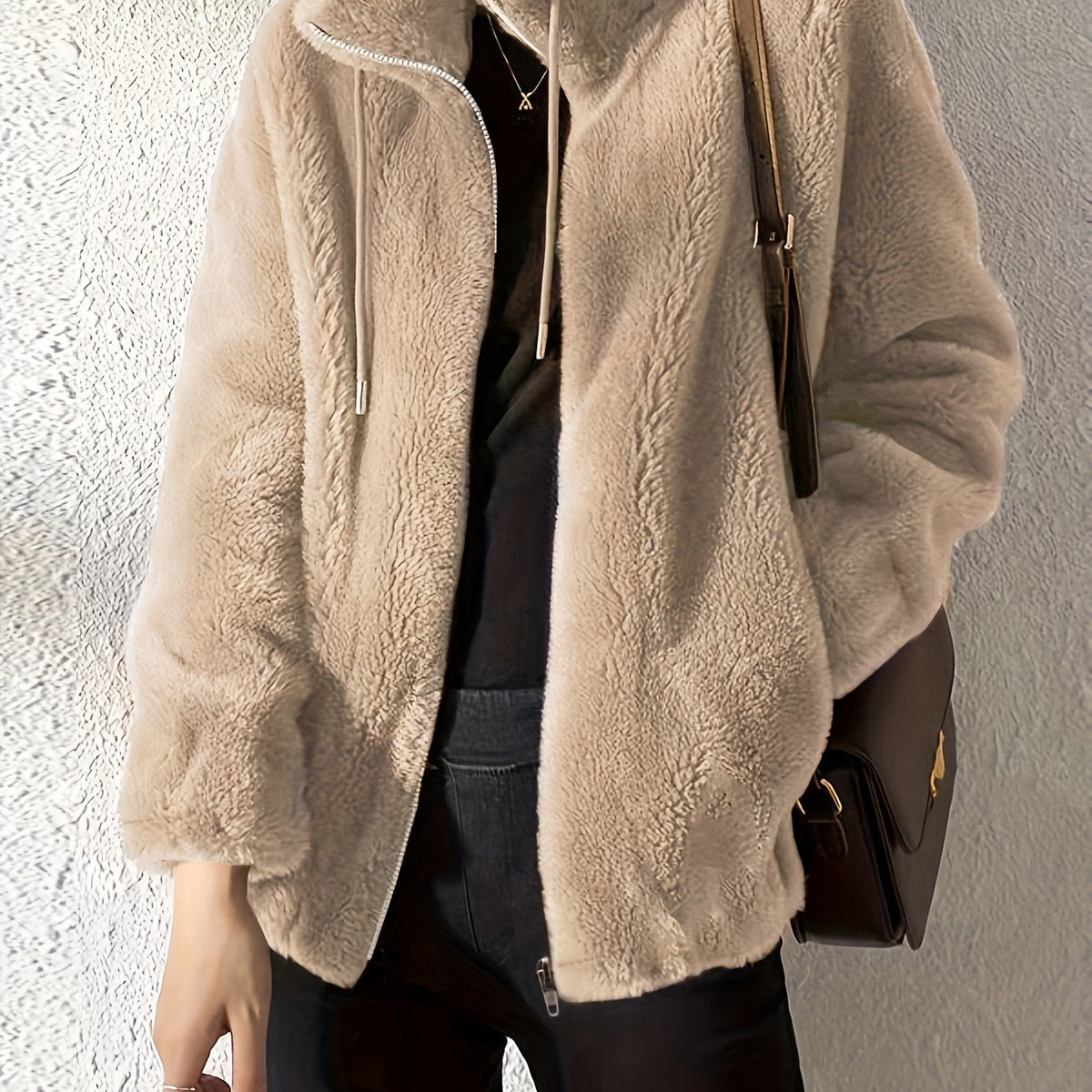 Nina | Casual warme teddyjas met trekkoord en rits