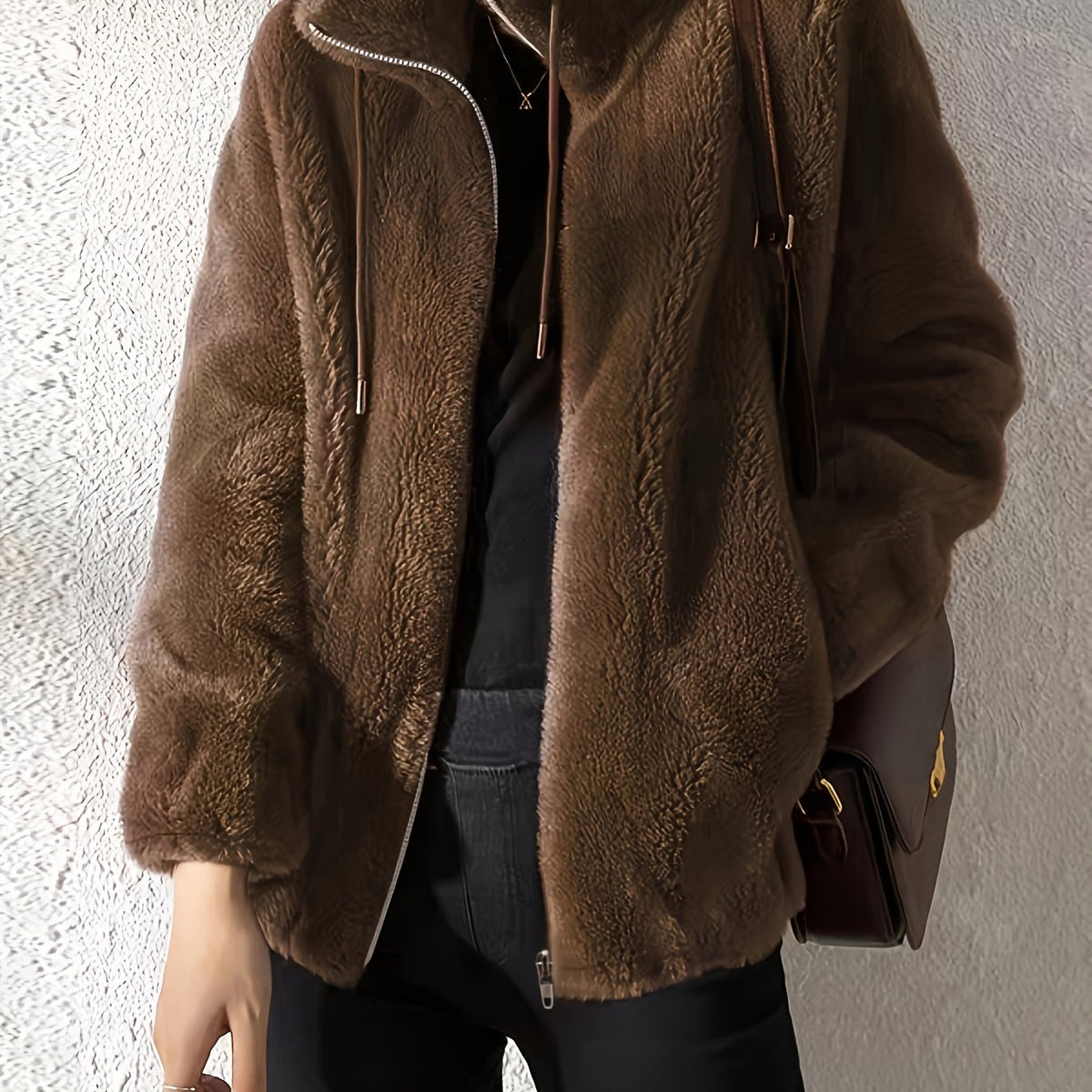 Nina | Casual warme teddyjas met trekkoord en rits