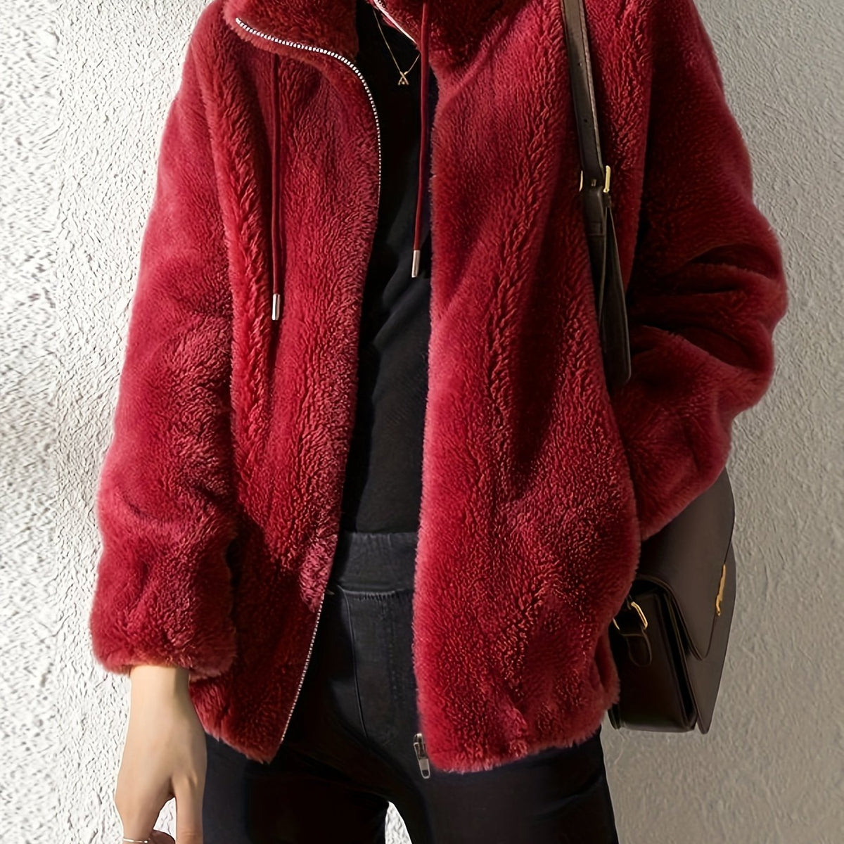 Nina | Casual warme teddyjas met trekkoord en rits