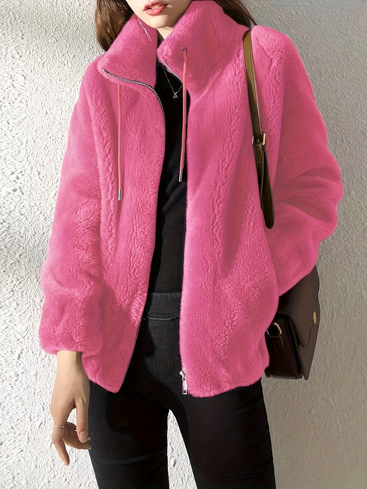 Nina | Casual warme teddyjas met trekkoord en rits