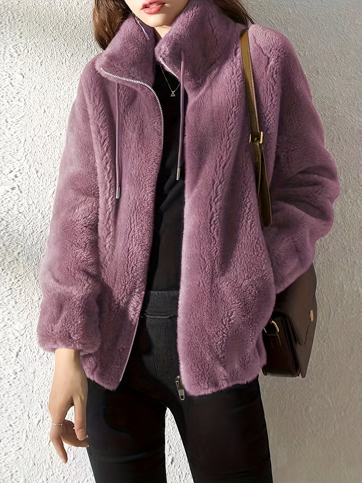 Nina | Casual warme teddyjas met trekkoord en rits