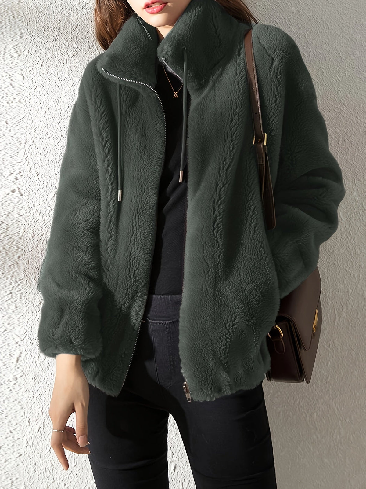 Nina | Casual warme teddyjas met trekkoord en rits