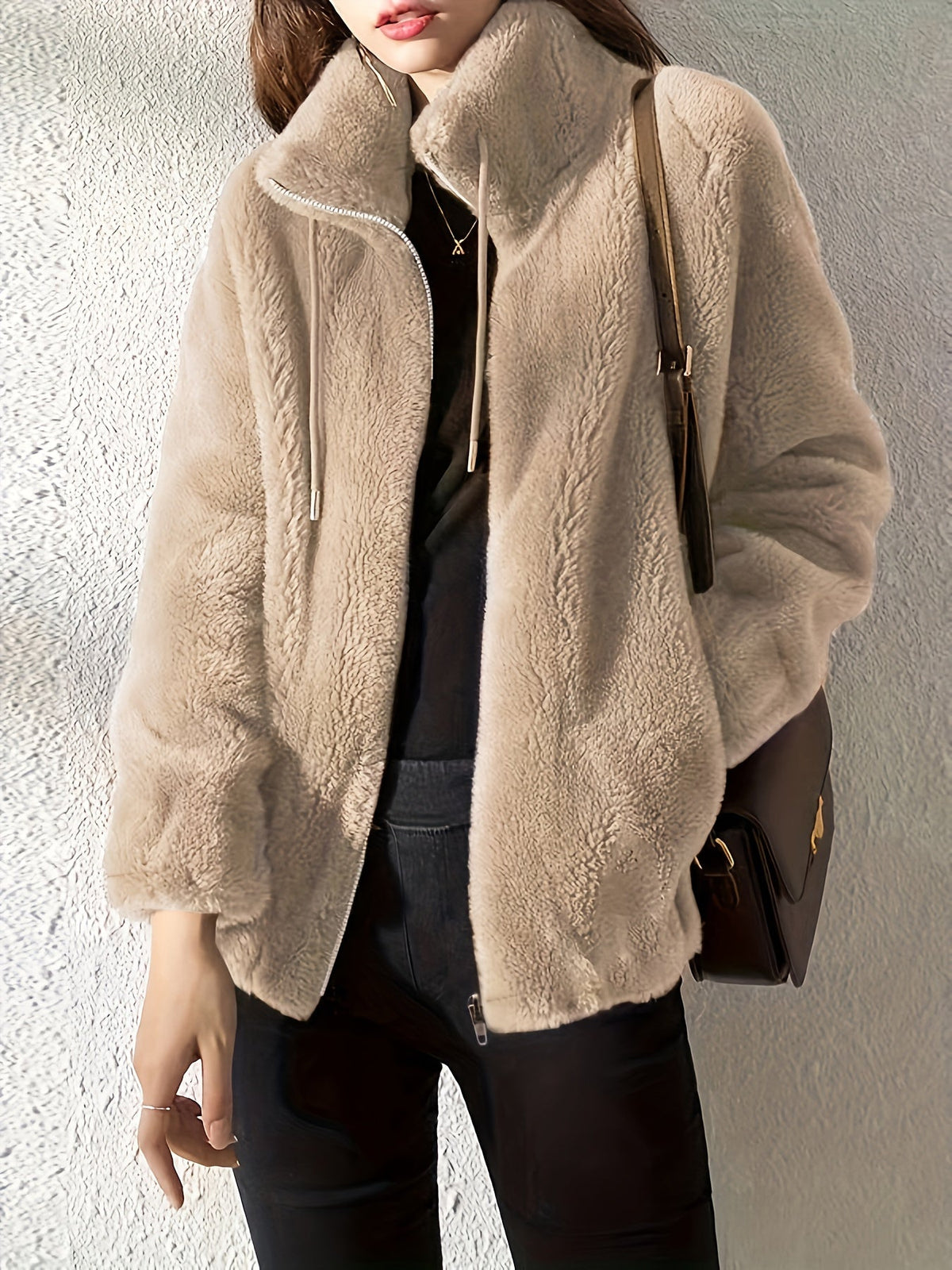 Nina | Casual warme teddyjas met trekkoord en rits