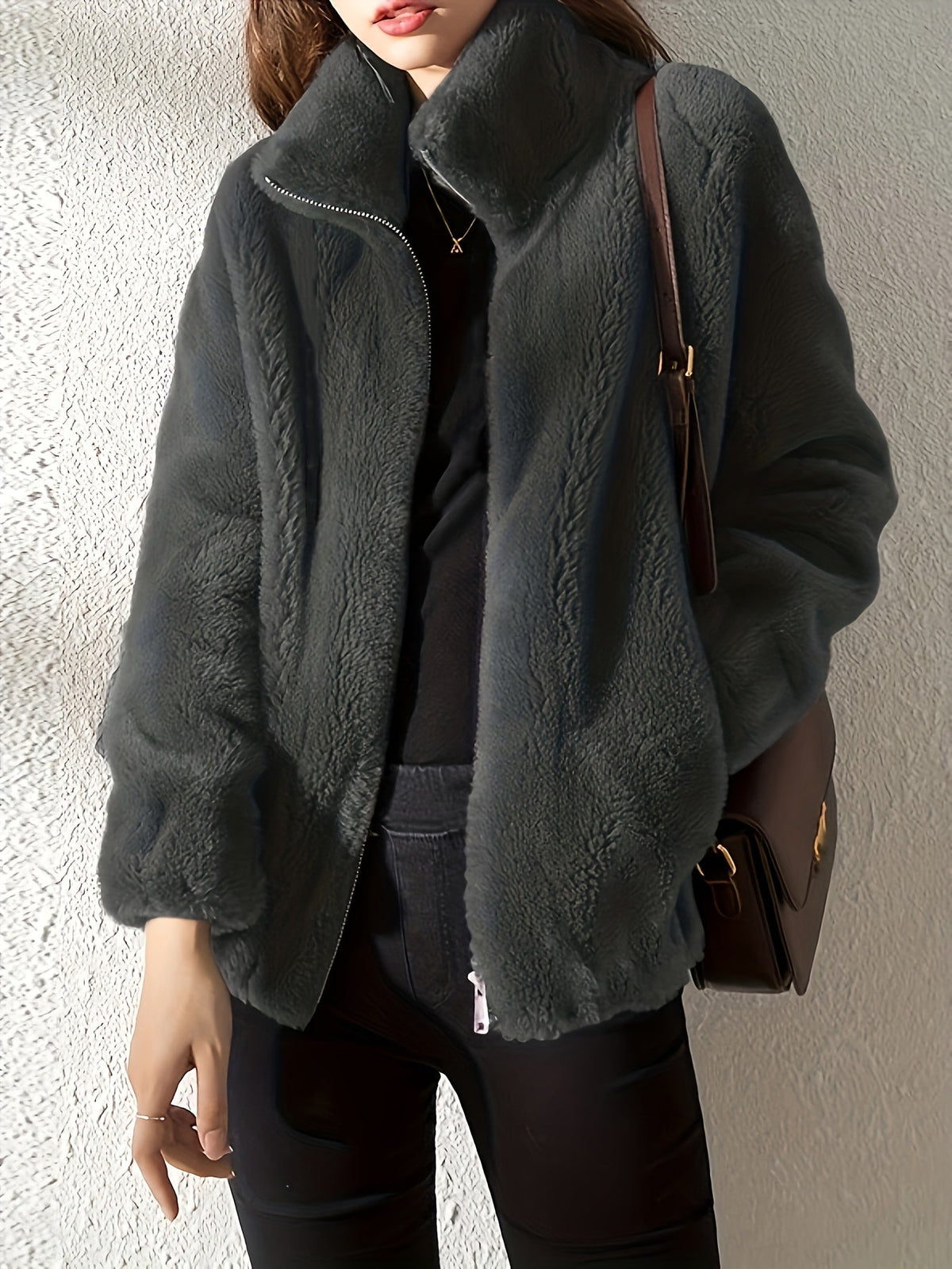 Nina | Casual warme teddyjas met trekkoord en rits