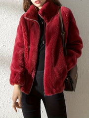 Nina | Casual warme teddyjas met trekkoord en rits