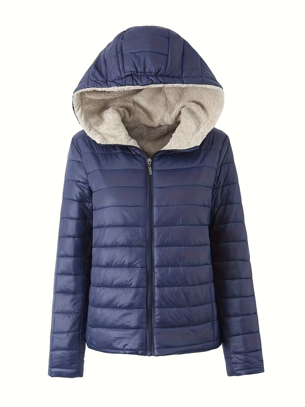 Nina | Warme puffy jas met rits en imitatiefbont voering