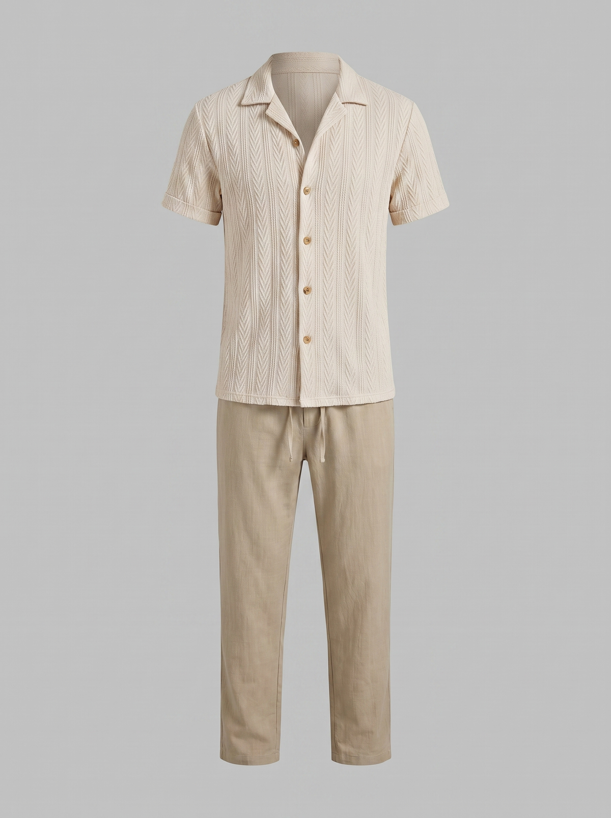 Open-Knit Shirt Trousers Set Heren Zomer Casual