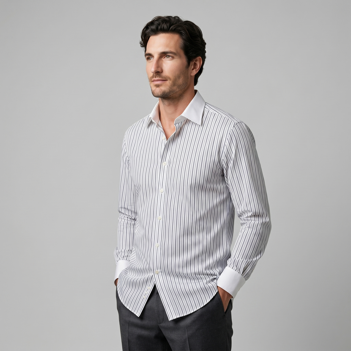 Overhemd Heren Slim Fit Lange Mouwen Gestreept Formeel