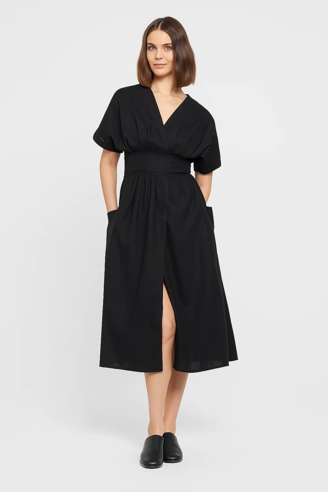 Overslag Midi Jurk Dames Korte Mouwen Casual