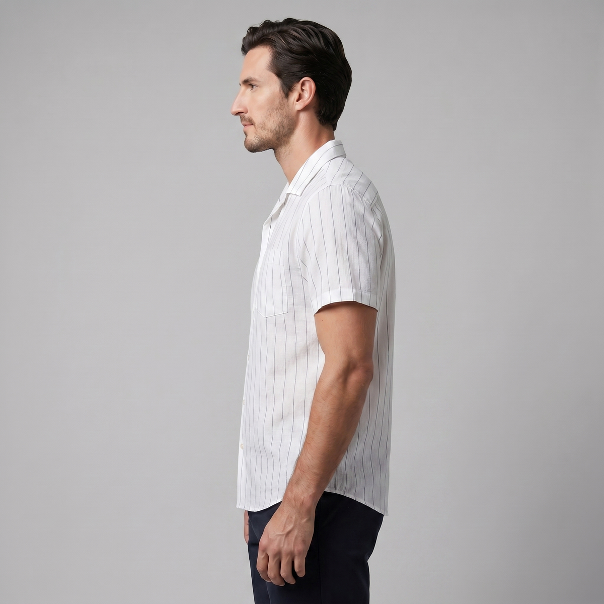 Pinstripe Camp Shirt Heren Korte Mouwen Casual Zomer