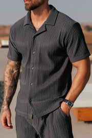 Plisse Overhemd Heren Relaxed Fit Zomer Casual