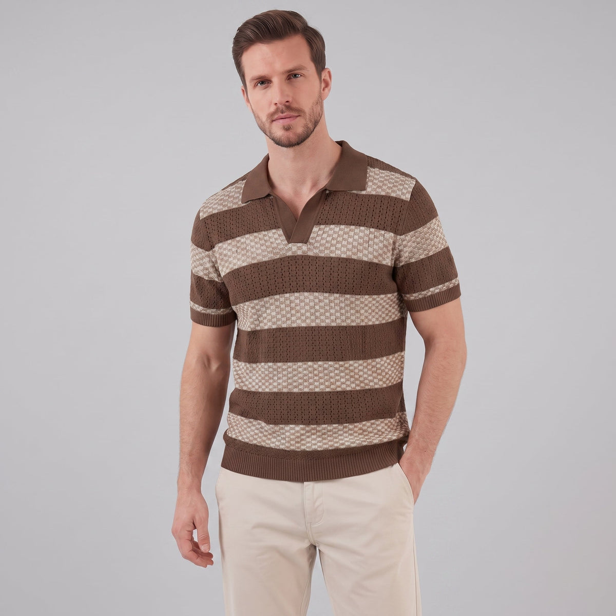 Poloshirt Heren Gebreide Textuur Lange Mouwen Casual Zomer
