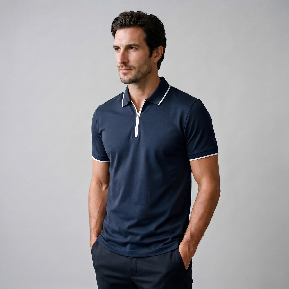 Poloshirt Heren Korte Mouwen Rits Casual