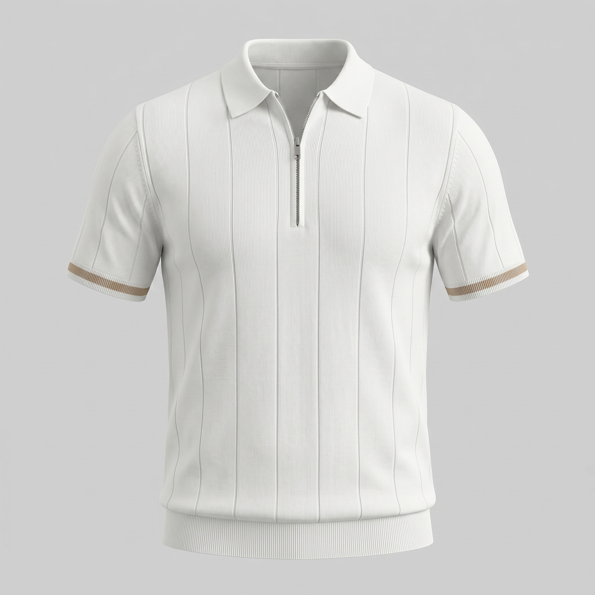 Poloshirt Heren Verticale Strepen Ritssluiting Casual