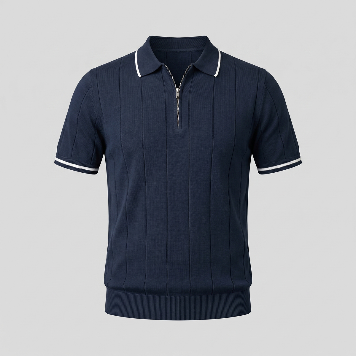 Poloshirt Heren Verticale Strepen Ritssluiting Casual