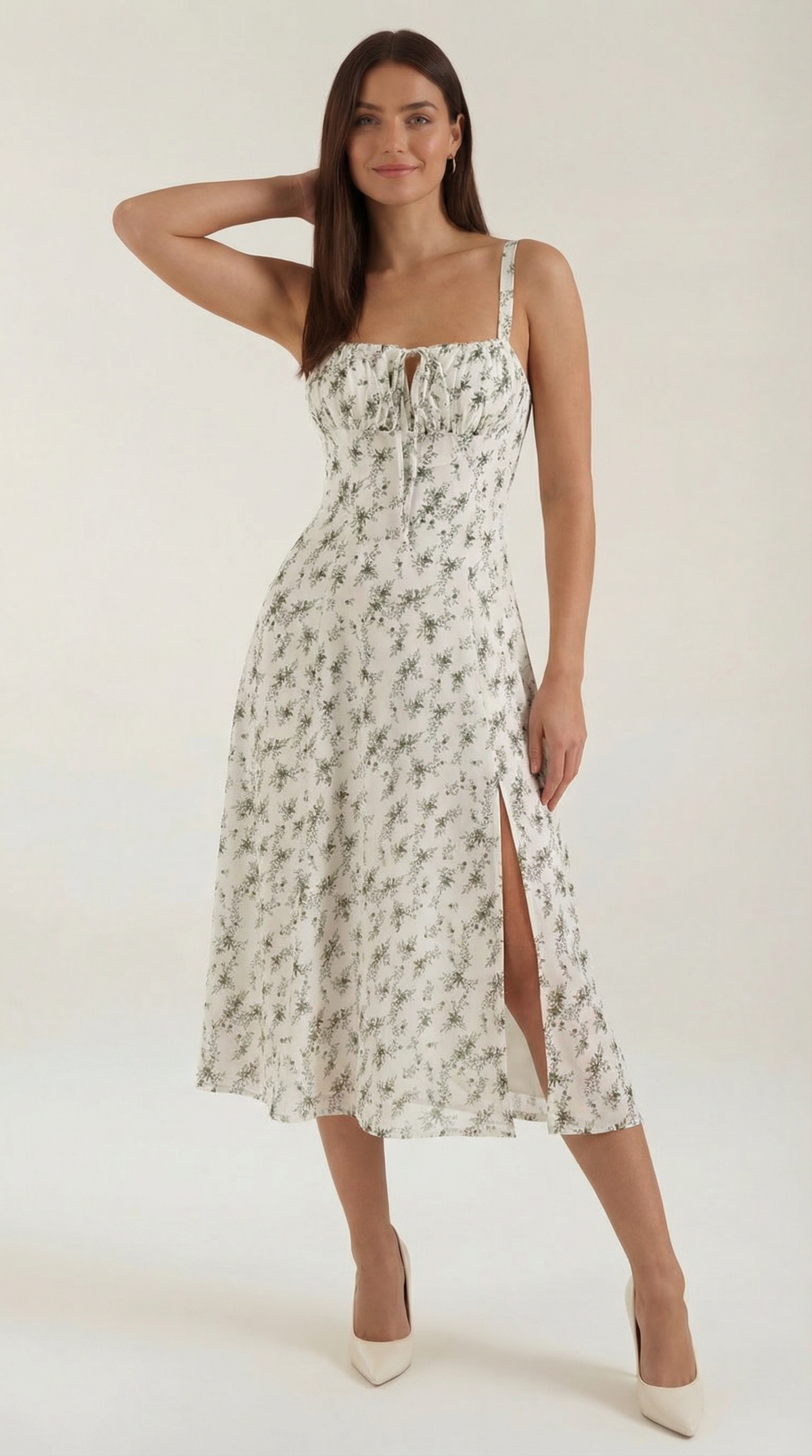 Midi-jurk dames A-lijn vintage bloemenprint hartvormige hals verstelbare rug