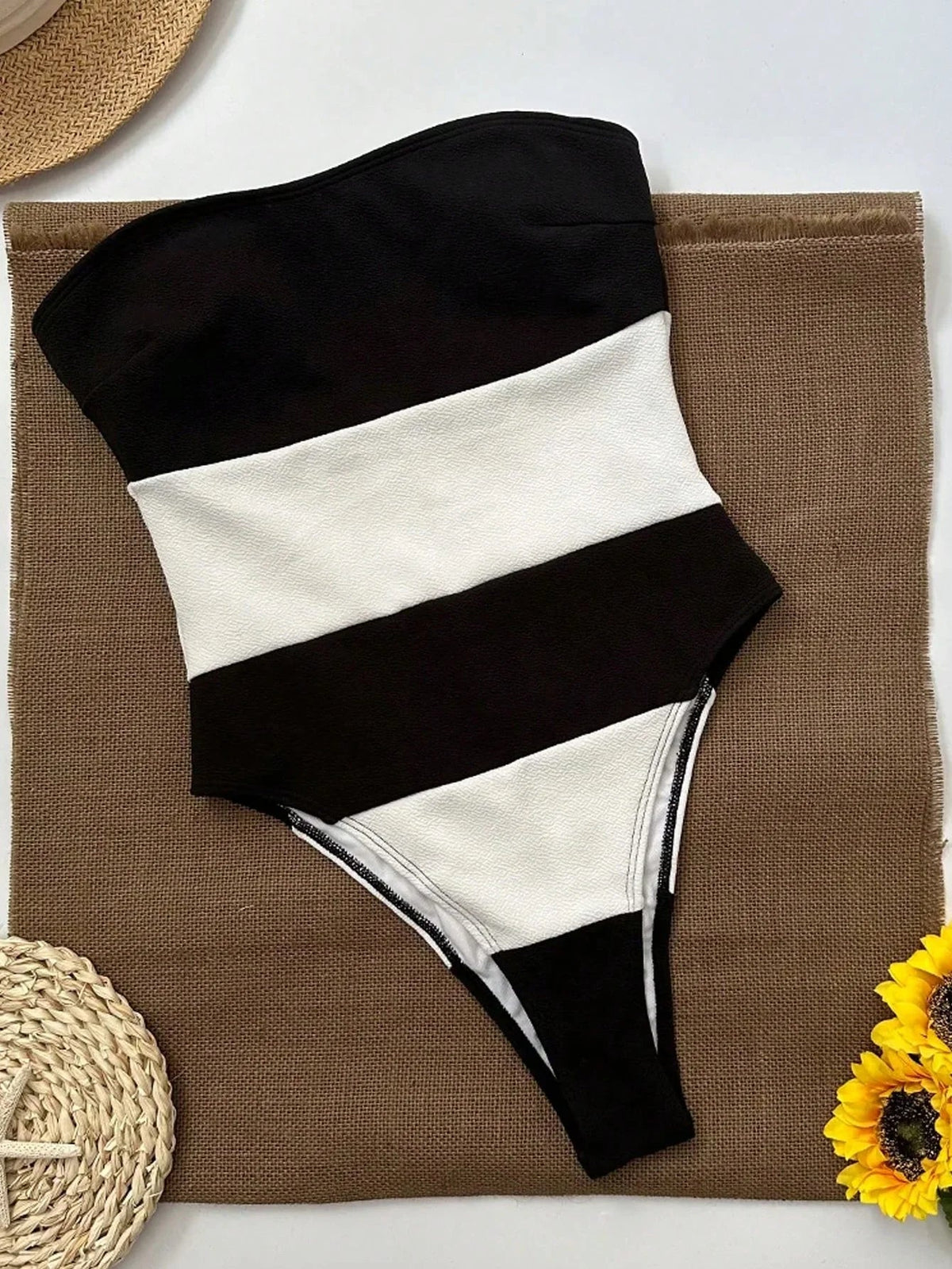 Schouderloze Jumpsuit Dames Hoge Beenuitsnijding Contraststrepen