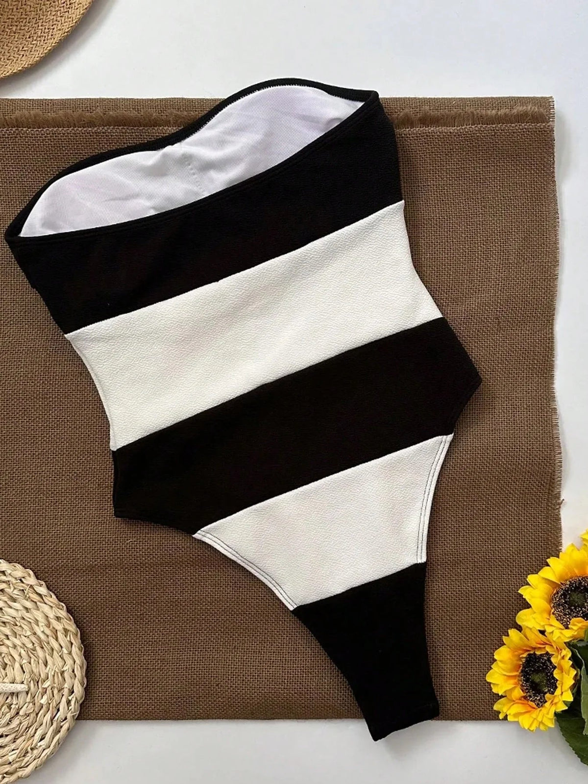 Schouderloze Jumpsuit Dames Hoge Beenuitsnijding Contraststrepen