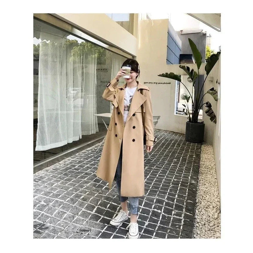 Lange Dames Trenchcoat met Dubbele Knoopsluiting