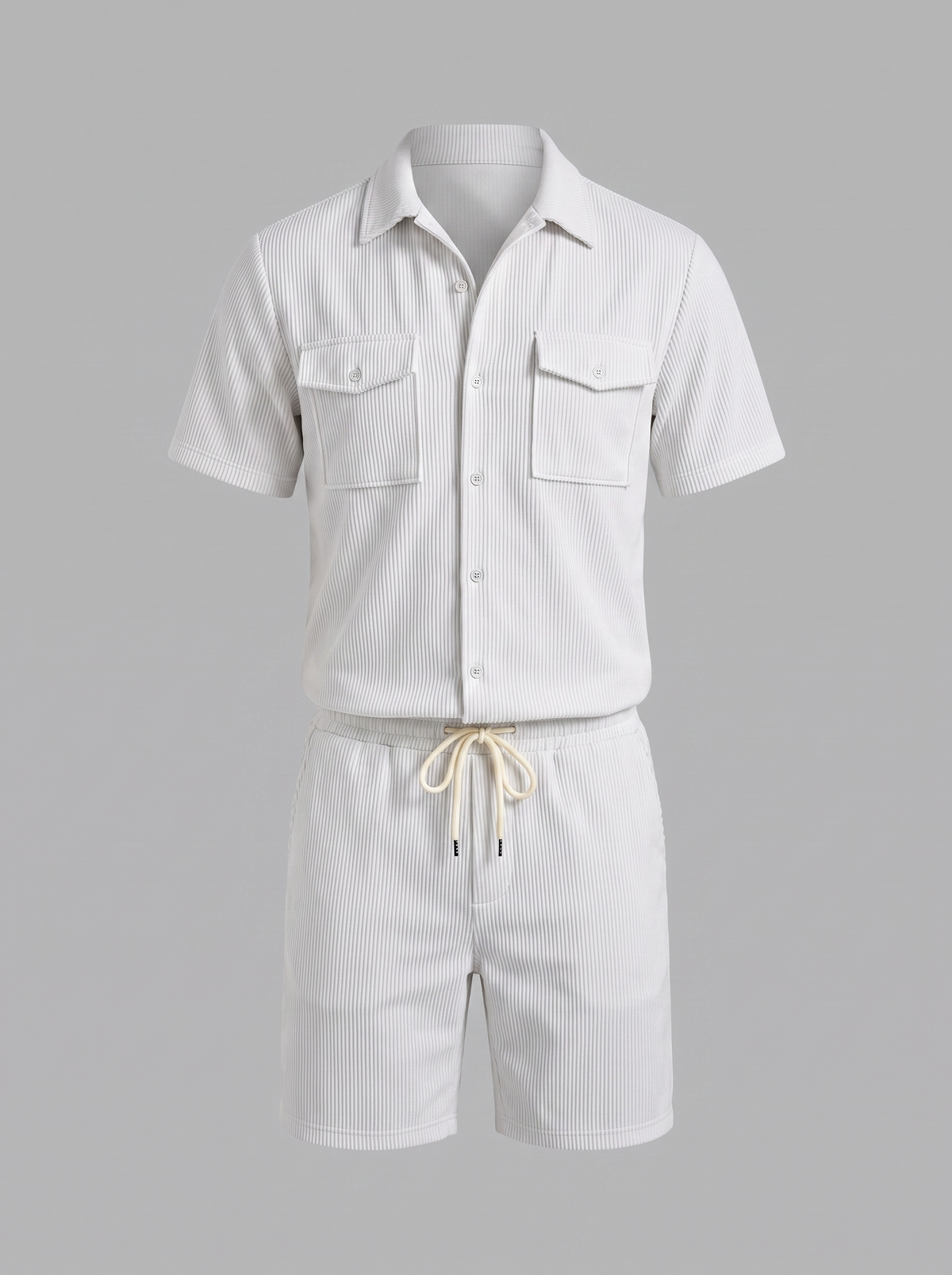 Shirt Shorts Set Heren Ribgebreide Streep Casual