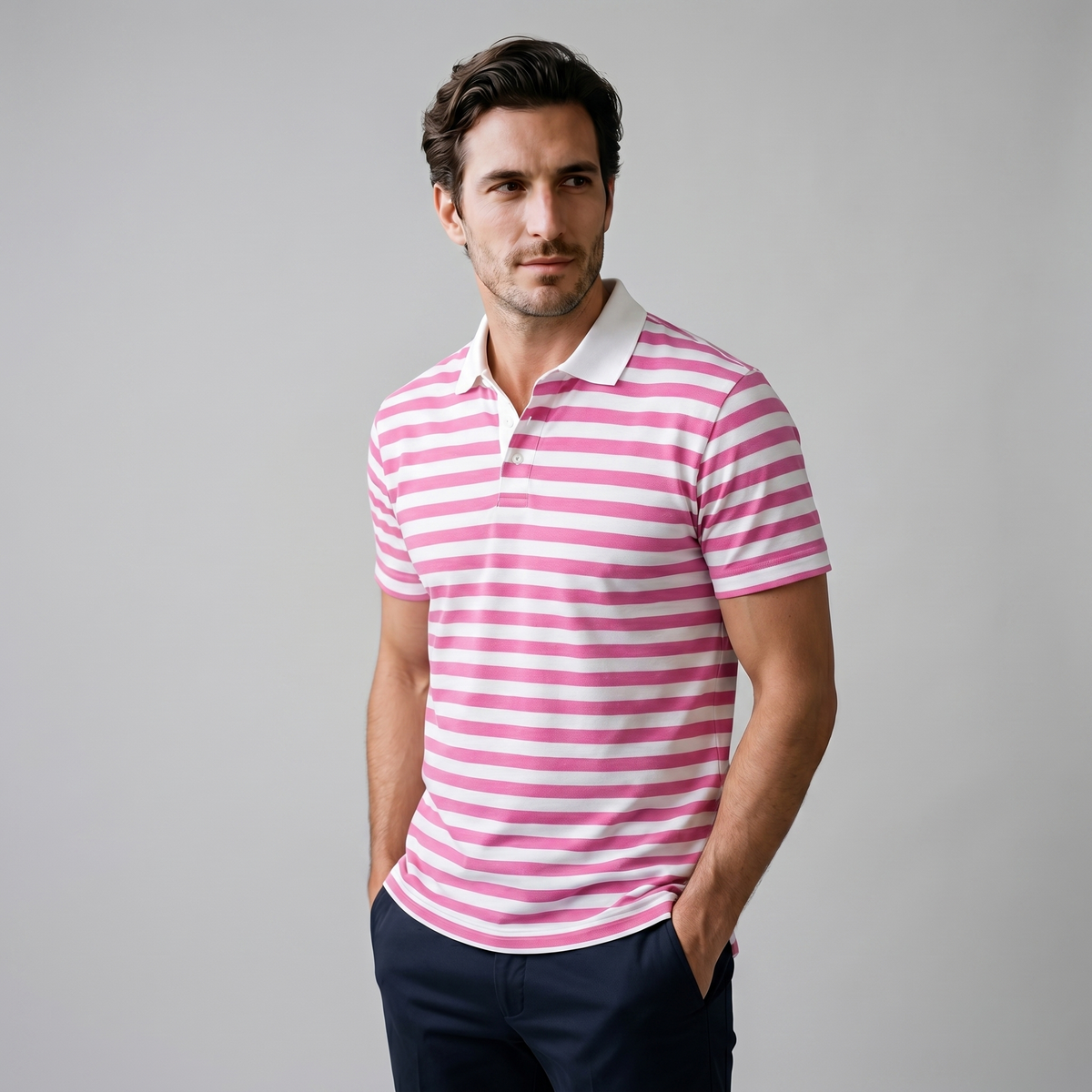 Smart Casual Polo Shirt Heren Korte Mouwen Gestreept