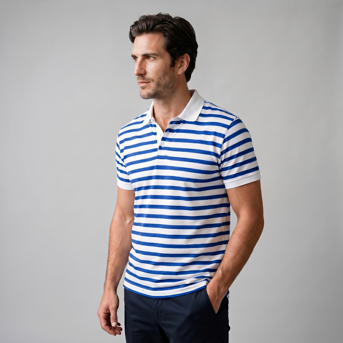 Smart Casual Polo Shirt Heren Korte Mouwen Gestreept