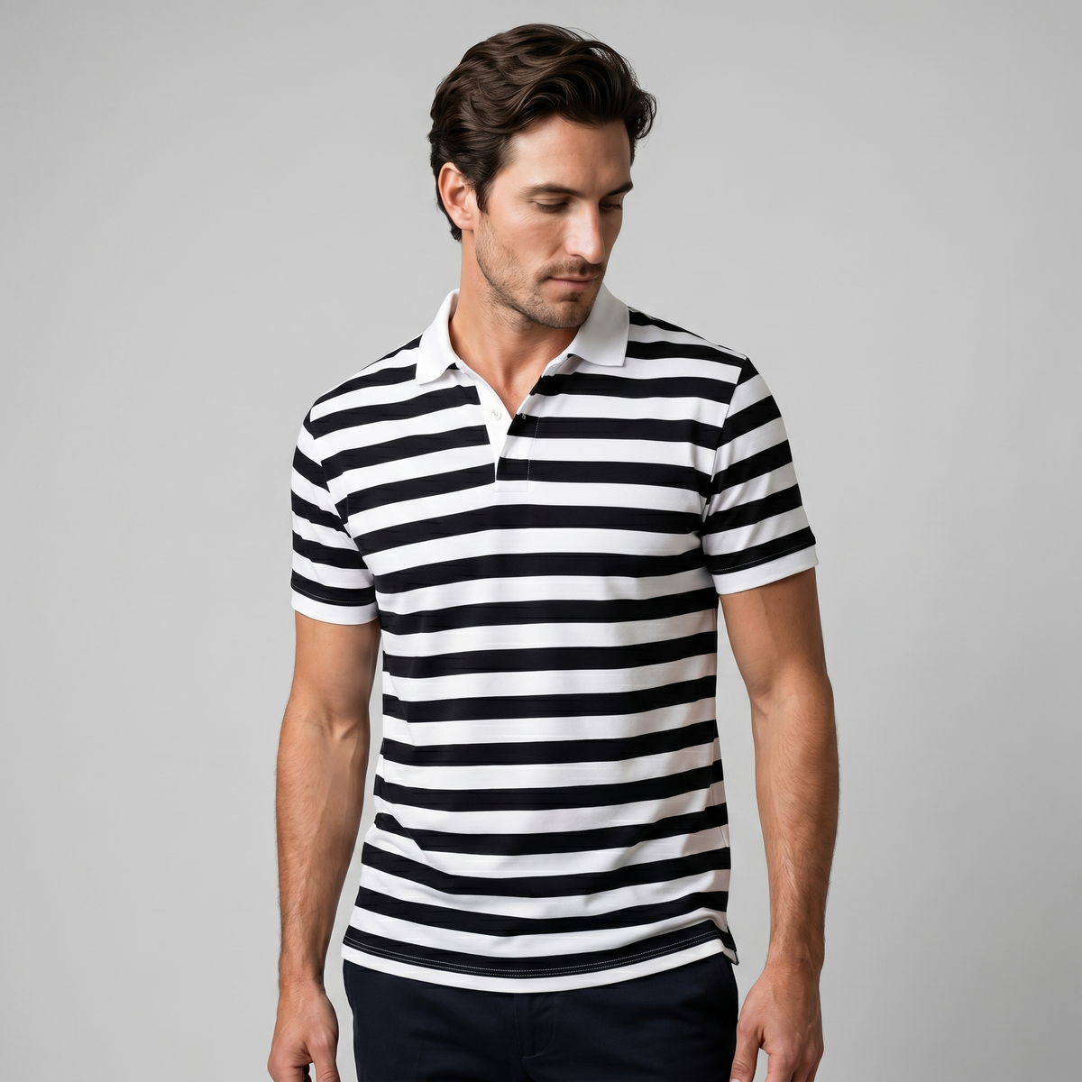 Smart Casual Polo Shirt Heren Korte Mouwen Gestreept