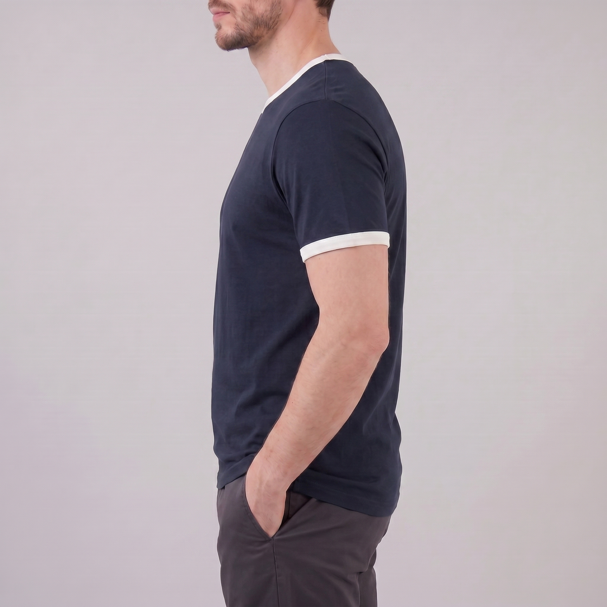 Smart Casual T-Shirt Heren Contrast Trim Crew Neck