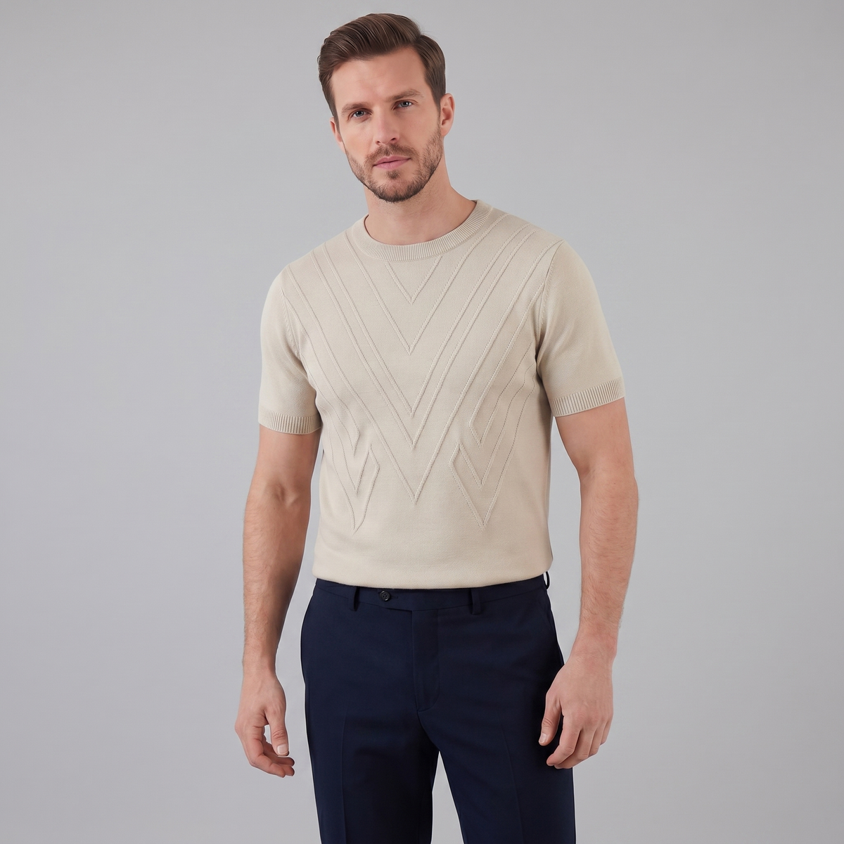 T-Shirt Heren Lange Mouwen Casual Textuur Crew Neck