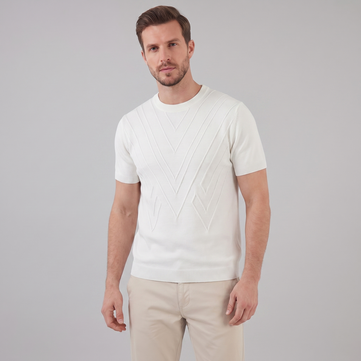 T-Shirt Heren Lange Mouwen Casual Textuur Crew Neck