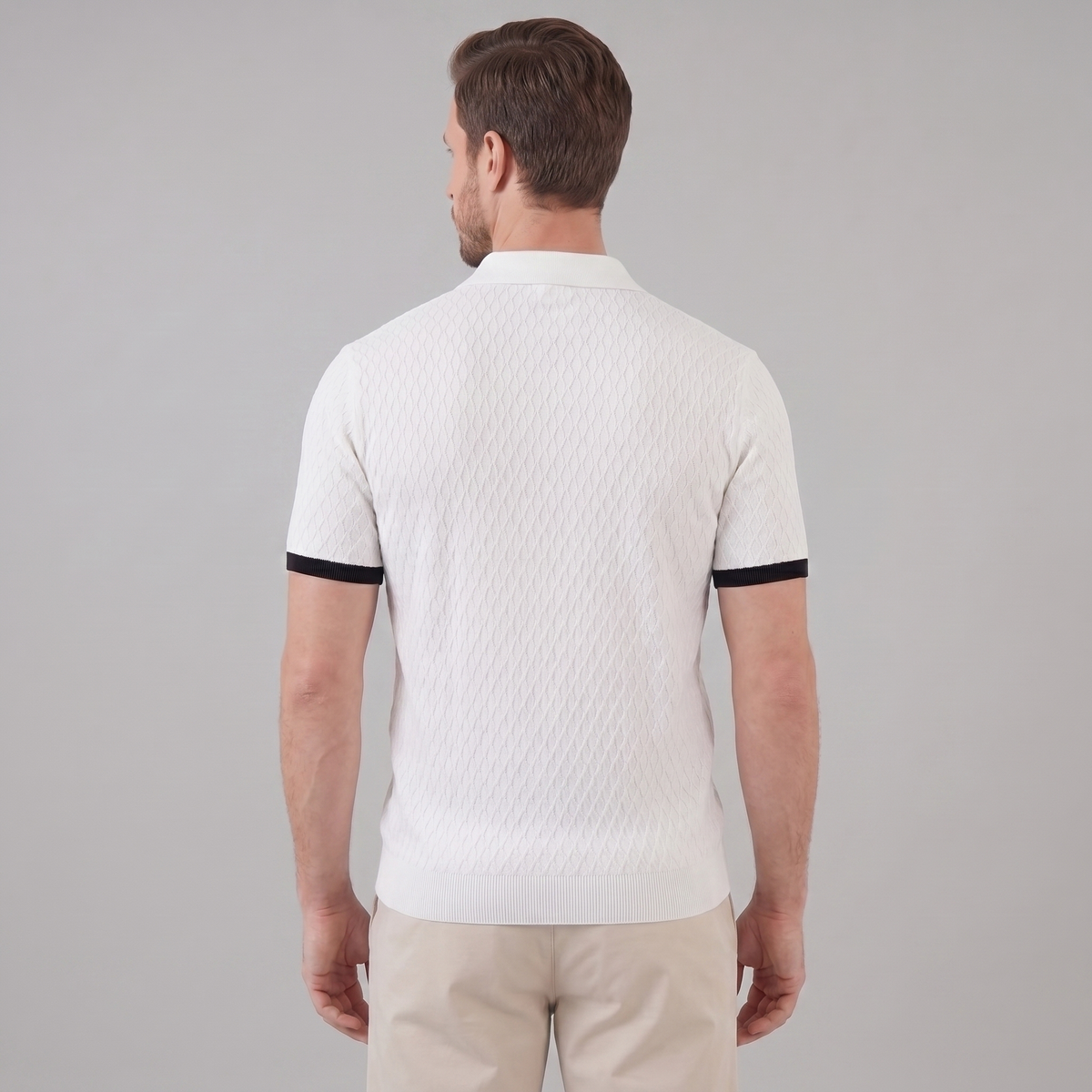 Textured Poloshirt Heren Contrast Kraag Tailored Fit
