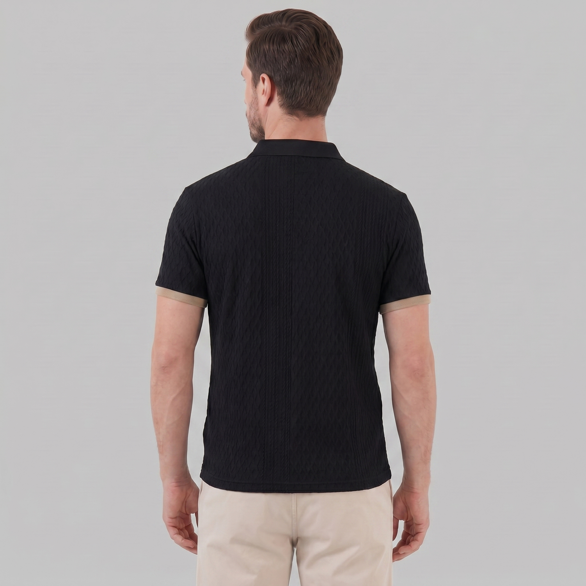 Textured Poloshirt Heren Contrast Kraag Tailored Fit
