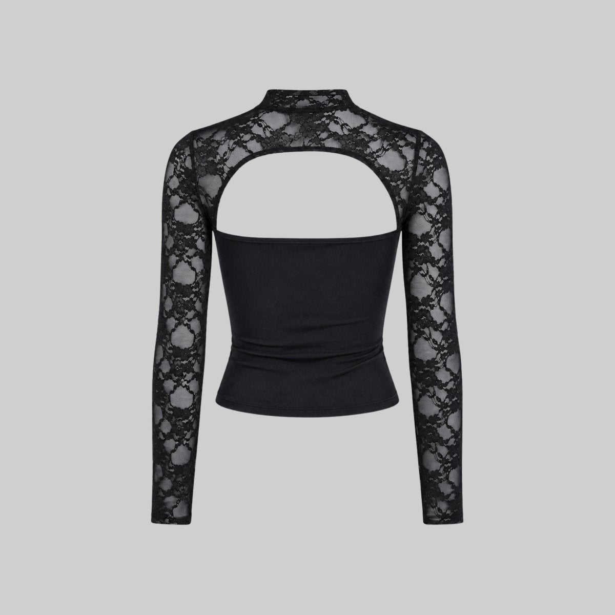Top Dames Kant Cutout Mock Neck Flare Mouwen