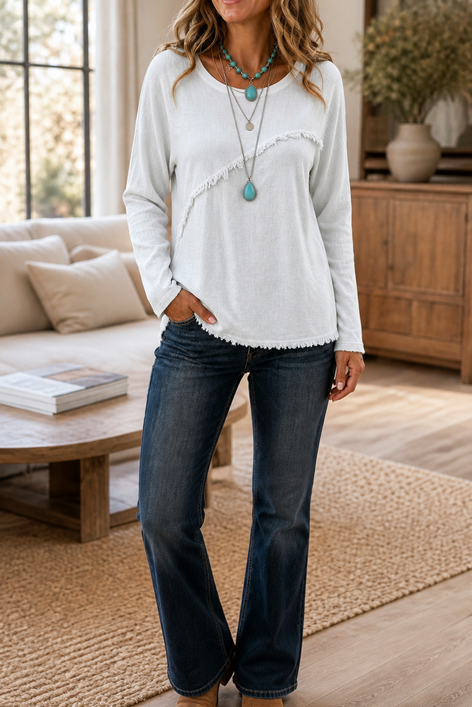 Fringewalk – Diagonale Fringe Slub Hennep Crewneck Trui