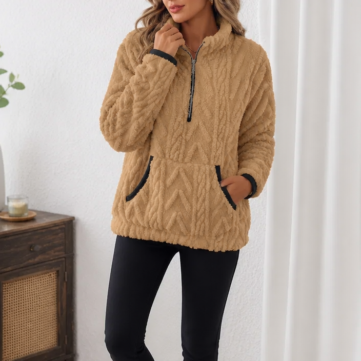 Lunelle – Pluche Half-Zip Fleece Pullover Met Kangoeroe Zak