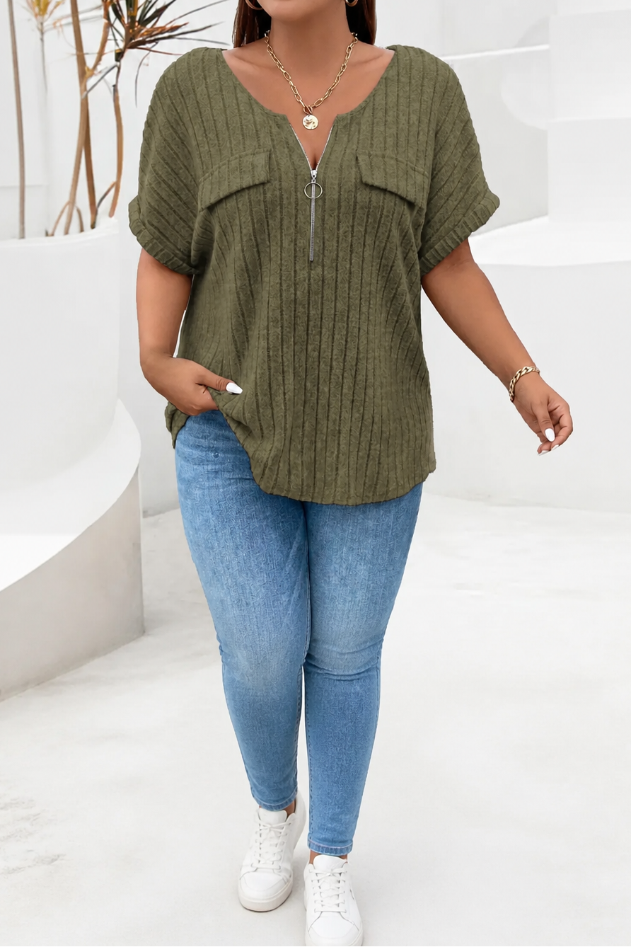 Veloura – Ribbels Adjustable Zip-Neck Knit Top